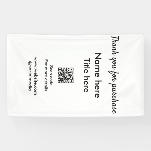 Bedankt voor aankoop naam titel hier QR scannen Spandoek (Horizontaal)