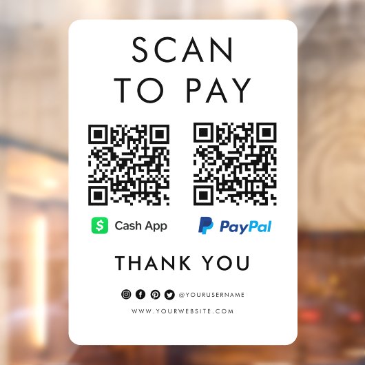 Bedankt voor CashApp Paypal Scan naar Pay QR Code  Raamsticker (Vel 2)