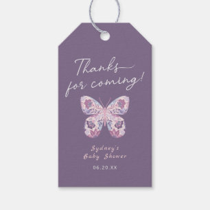 Bedankt voor Coming Paarse Butterfly Baby shower Cadeaulabel