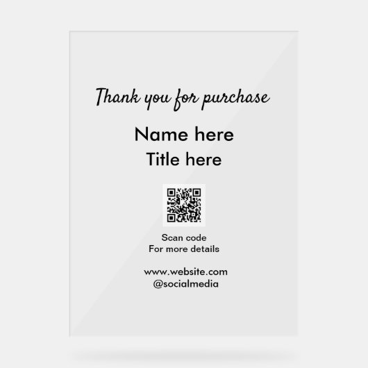 Bedankt voor de aankoop naam hier scannen QR Acryl Bord (Voorkant)