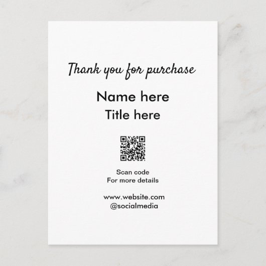 Bedankt voor de aankoop naam hier scannen QR Briefkaart (Voorkant)