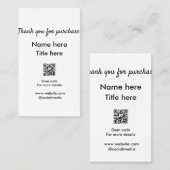 Bedankt voor de aankoop naam hier scannen QR Visitekaartje (Voorkant / Achterkant)