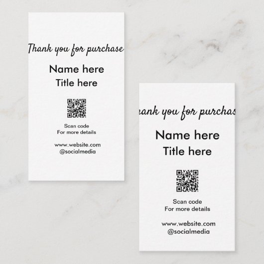Bedankt voor de aankoop naam hier scannen QR Visitekaartje (Voorkant / Achterkant)
