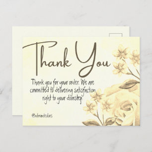 Bedankt voor de aankoop van gele bloemen Waterverf Briefkaart