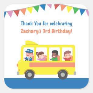 Bedankt voor de Gele School Bus Birthday Party Vierkante Sticker