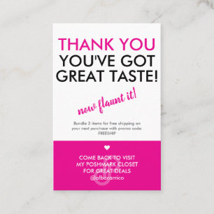 Bedankt voor de geweldige Taste Poshmark Logo Visitekaartje