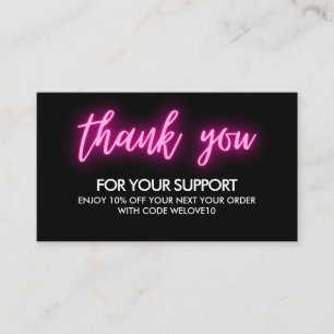 Bedankt voor de roze Neon Instagram Korting Visitekaartje