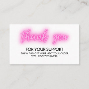 Bedankt voor de roze Neon Instagram Korting Visitekaartje