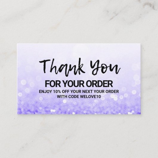 Bedankt voor de Trendy Paarse Glitter instagram Ko Visitekaartje (Voorkant)