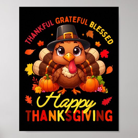 Bedankt voor Grateful Blessed Happy Thanksgiving T Poster (Voorkant)