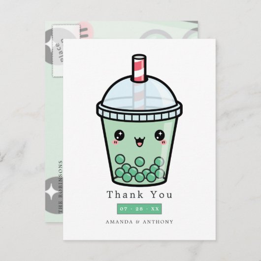 Bedankt voor groene en witte Waterverf Briefkaart (Voorkant / Achterkant)