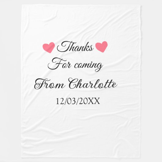 bedankt voor het komen naam toevoegen tekstbericht fleece deken (Voorkant)