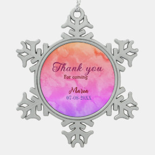 Bedankt voor het komen verjaardagsfeestje en naamd tin sneeuwvlok ornament