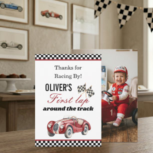 Bedankt voor het racen bij Race Car 1e verjaardags Kaart