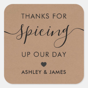 Bedankt voor het Spicing Up Our Day Wedding Label, Vierkante Sticker