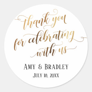 Bedankt voor het vieren met ons gouden kalligrafie ronde sticker
