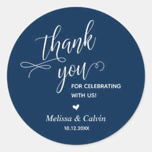 Bedankt voor het vieren, Navy Blue, Bruiloft Ronde Sticker