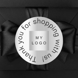 Bedankt voor het winkelen business logo silver ronde sticker