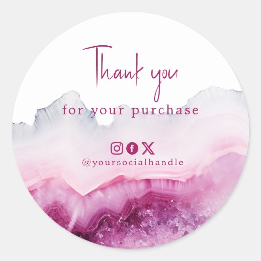 Bedankt voor je aankoop deep pink agate social ronde sticker (Voorkant)