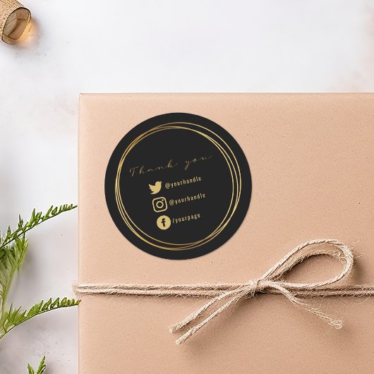 Bedankt voor je aankoop, zwart en goud ronde sticker
