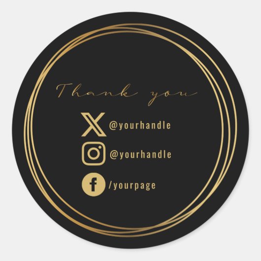 Bedankt voor je aankoop, zwart en goud ronde sticker (Voorkant)