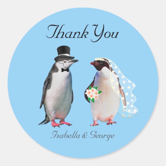 Bedankt voor je bruiloft en pinguïn Couple Classic Ronde Sticker (Voorkant)