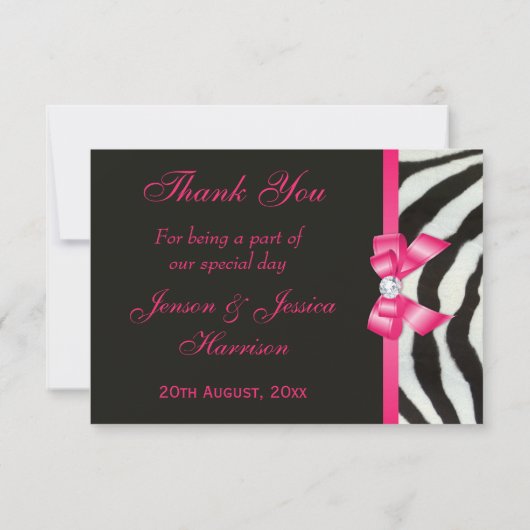 Bedankt voor je bruiloft Zebra Hot Pink Bow (Achterkant)