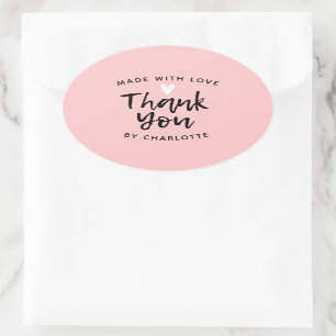 Bedankt voor je handgemaakt met liefdesroze klassi ovale sticker