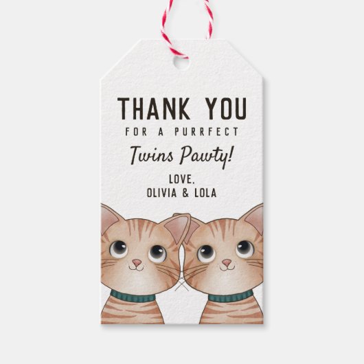 Bedankt voor je komst met leuke tweeling kittens cadeaulabel (Voorkant)