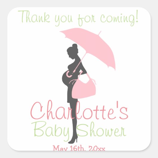 Bedankt voor je komst! Roze Silhouet Baby shower Vierkante Sticker (Voorkant)