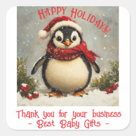 Bedankt voor je zaken, kerstpinguïn vierkante sticker