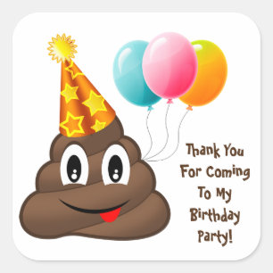 Bedankt voor jullie Gele Partij Poop Emoji Birthda Vierkante Sticker