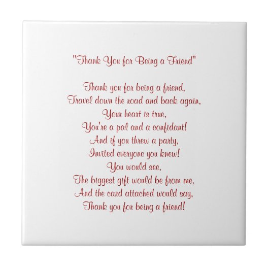 Bedankt voor mijn vriend - Tile / Trivet Tegeltje (Voorkant)