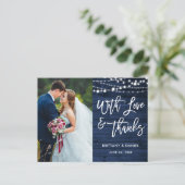 Bedankt voor penseelscript Rustic Blue Wood Love W Briefkaart (Staand voorkant)