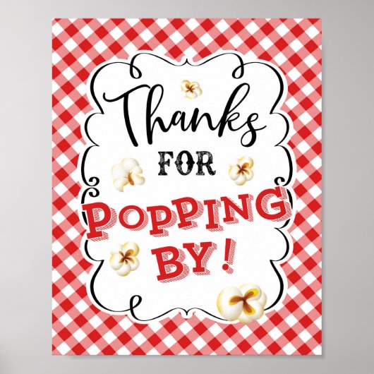 Bedankt voor Popcorn Sign Red Gingham Poster (Voorkant)