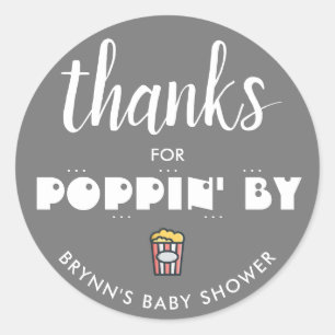 Bedankt voor Poppin' By Baby shower Popcorn Classi Ronde Sticker
