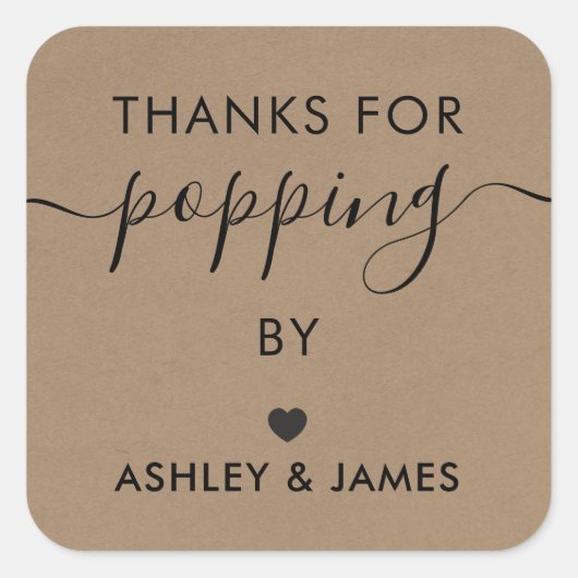 Bedankt voor Popping By Labels, Bruiloft Sticker,  Vierkante Sticker (Voorkant)