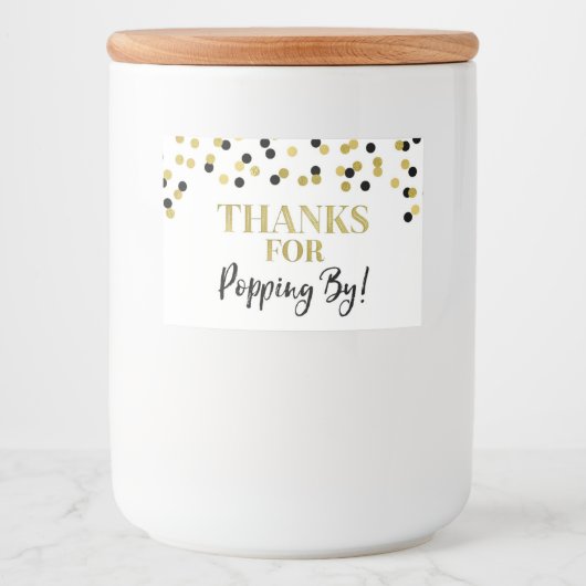 Bedankt voor Popping door Gold Black Confetti Voedselcontainer Etiket (Voorkant)