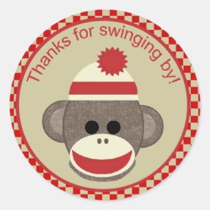 Bedankt voor sokkeaapjes voor roodoverslag ronde sticker