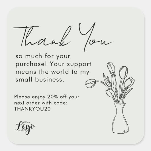 Bedankt voor uw aankoop klein Visitekaartje | Vierkante Sticker (Voorkant)