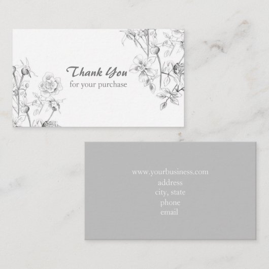 Bedankt voor uw aankoop Roos potloodtekening Visitekaartje (Voorkant / Achterkant)