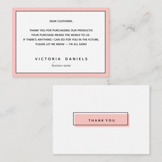 Bedankt voor uw aankoop | roze vrouwelijk informatiekaartje (Voorkant / Achterkant)