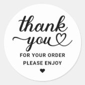 Bedankt voor uw bestelling Black Heart Script Ronde Sticker (Voorkant)