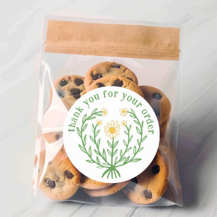 "Bedankt voor uw bestelling" Daisy Design Custom Ronde Sticker