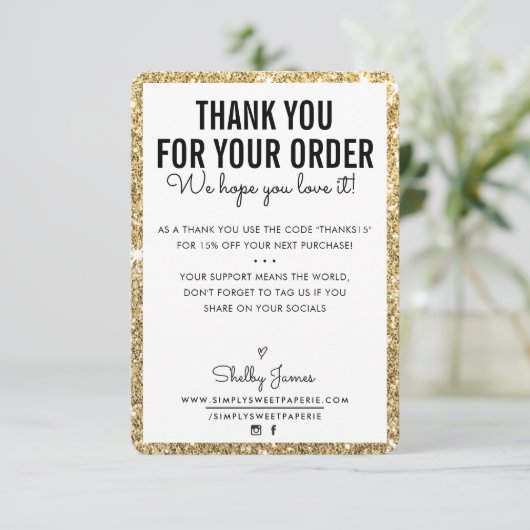 BEDANKT VOOR UW BESTELLING glam insert gouden glit (Staand voorkant)