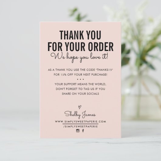 BEDANKT VOOR UW BESTELLING insert modern blush roz (Staand voorkant)