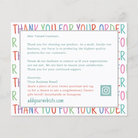 Bedankt voor uw bestelling Kleurrijk plezier Toevo (Achterkant)