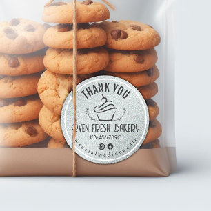 Bedankt voor uw zakelijke cupcake bakkerij zilver ronde sticker