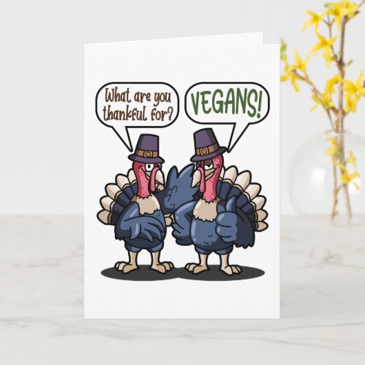 Bedankt voor Vegans Funny Turkey Thanksgiving Gift Kaart (Gele Bloem)