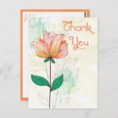 Bedankt Waterverf Roze & Oranje Bloem Briefkaart (Voorkant / Achterkant)